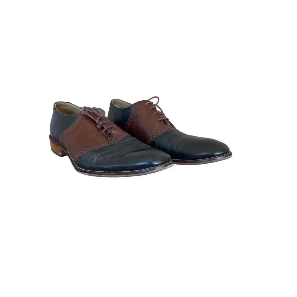 Cole Haan Womens Brown And Blue Colorblock Leather Oxford Dress Shoes Size 11